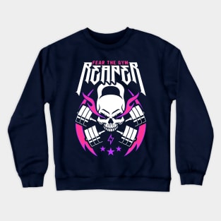 Fear The Gym Reaper (Kettlebell Skull Cross Barbell) Funny Fitness Pun Crewneck Sweatshirt